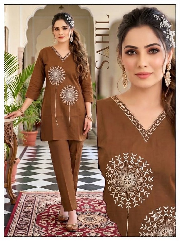 SAHIL PRINTS PRESENT READYMADE ROMAN SILK WITH WORK TRENDING COMBO CORD SET FOR EXPORT