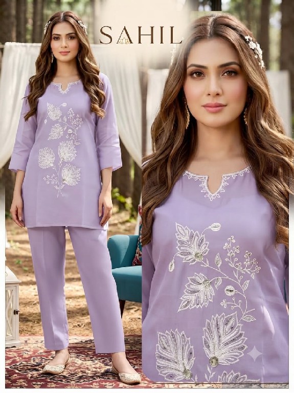 SAHIL PRINTS PRESENT READYMADE ROMAN SILK WITH WORK TRENDING COMBO CORD SET FOR EXPORT