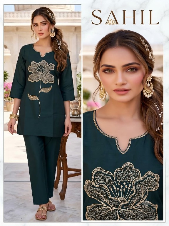 SAHIL PRINTS PRESENT READYMADE ROMAN SILK WITH WORK TRENDING COMBO CORD SET FOR EXPORT
