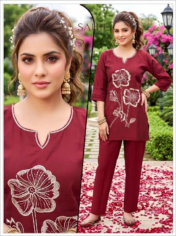 SAHIL PRINTS PRESENT READYMADE ROMAN SILK WITH WORK TRENDING COMBO CORD SET FOR EXPORT