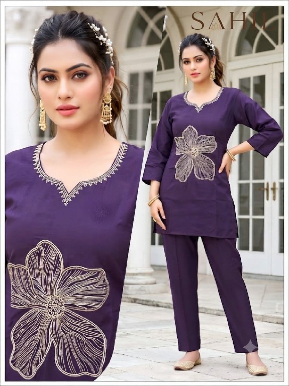 SAHIL PRINTS PRESENT READYMADE ROMAN SILK WITH WORK TRENDING COMBO CORD SET FOR EXPORT