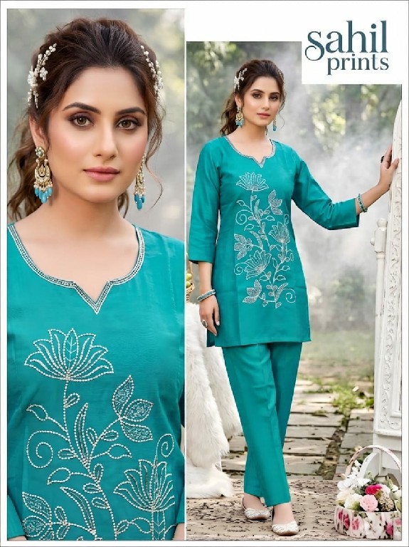 SAHIL PRINTS PRESENT READYMADE ROMAN SILK WITH WORK TRENDING COMBO CORD SET FOR EXPORT