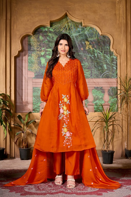 TEXOFAB RANG MANCH VOL 2 WHOLESALE READYMADE MAL CHANDERI ELEGANT LOOK A LINE CUT 3 PCS COMBO SET SUITS SUPPLIER