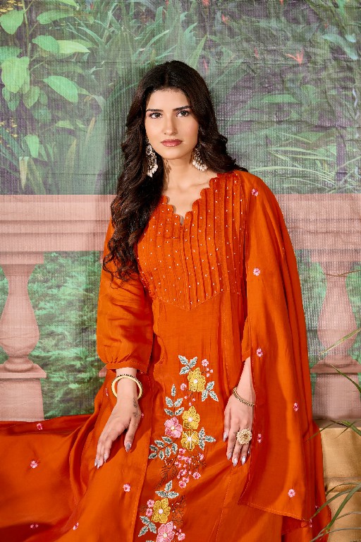 TEXOFAB RANG MANCH VOL 2 WHOLESALE READYMADE MAL CHANDERI ELEGANT LOOK A LINE CUT 3 PCS COMBO SET SUITS SUPPLIER