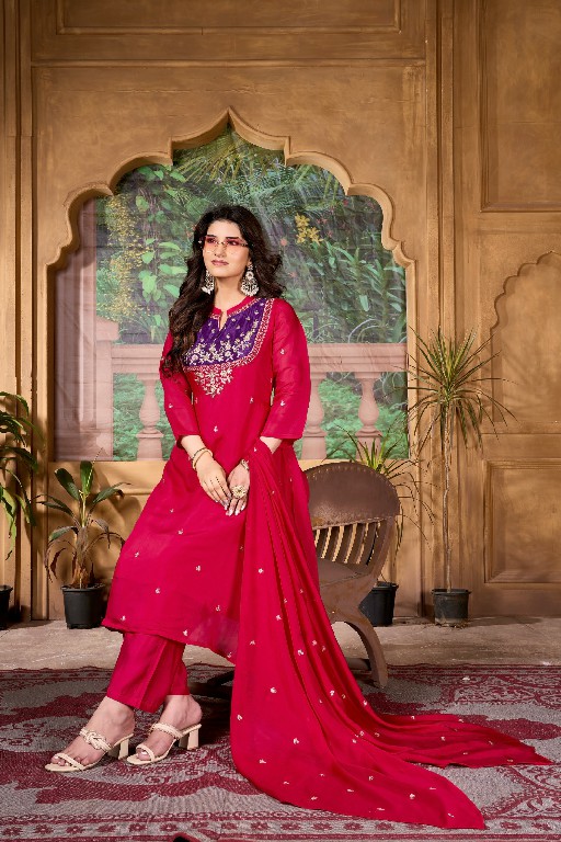 TEXOFAB RANG MANCH VOL 2 WHOLESALE READYMADE MAL CHANDERI ELEGANT LOOK A LINE CUT 3 PCS COMBO SET SUITS SUPPLIER