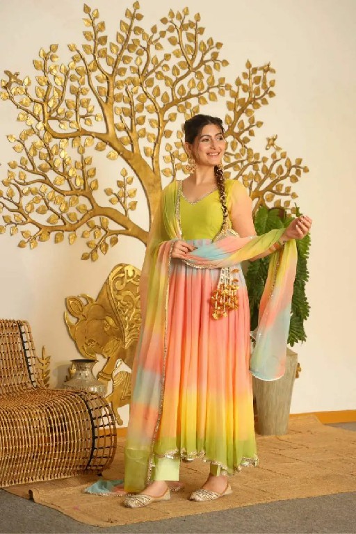 TEXTILEDEAL D.NO 6069 WHOLESALE READYMADE FOUX GEORGETTE PARTY WEAR ANARKALI 3 PCS SUITS EXPORTER