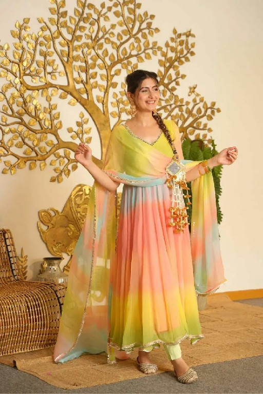 TEXTILEDEAL D.NO 6069 WHOLESALE READYMADE FOUX GEORGETTE PARTY WEAR ANARKALI 3 PCS SUITS EXPORTER