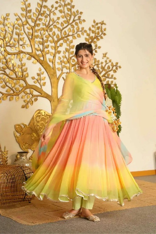 TEXTILEDEAL D.NO 6069 WHOLESALE READYMADE FOUX GEORGETTE PARTY WEAR ANARKALI 3 PCS SUITS EXPORTER