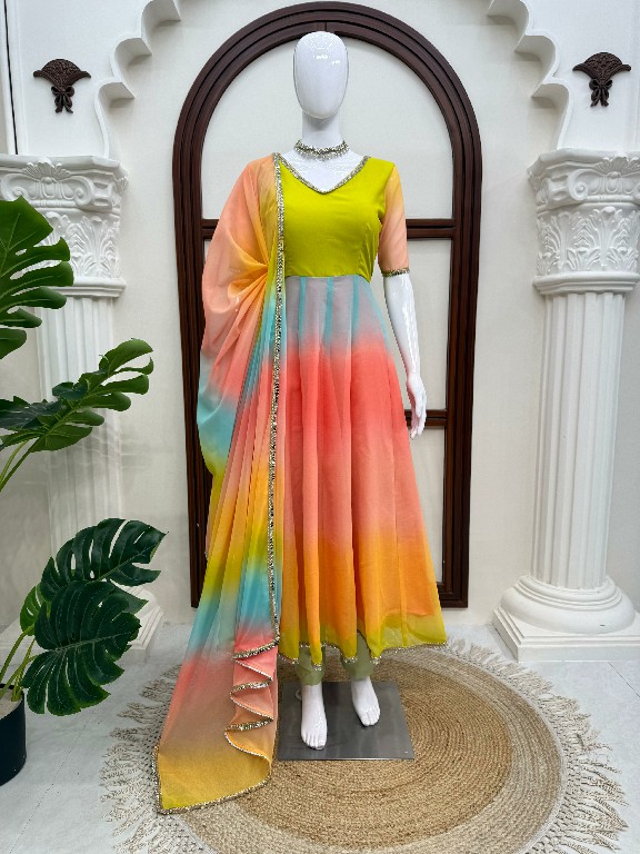 TEXTILEDEAL D.NO 6069 WHOLESALE READYMADE FOUX GEORGETTE PARTY WEAR ANARKALI 3 PCS SUITS EXPORTER