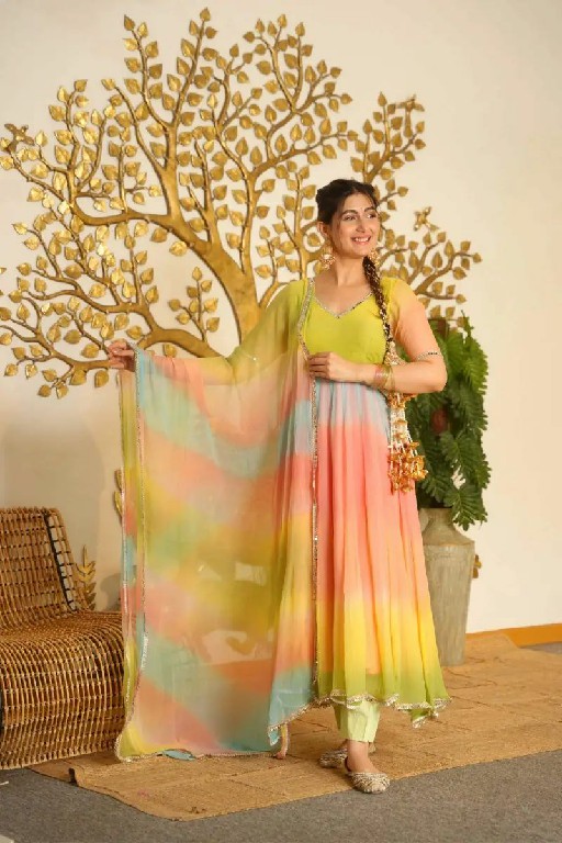 TEXTILEDEAL D.NO 6069 WHOLESALE READYMADE FOUX GEORGETTE PARTY WEAR ANARKALI 3 PCS SUITS EXPORTER