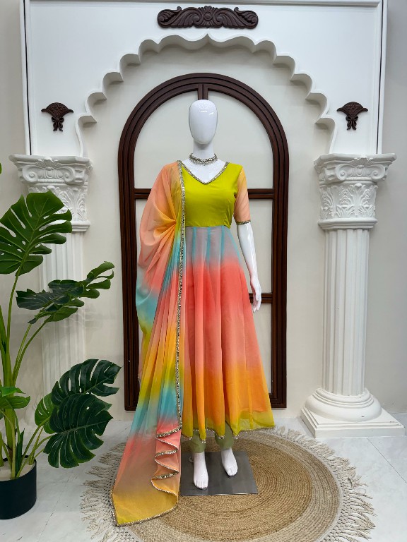 TEXTILEDEAL D.NO 6069 WHOLESALE READYMADE FOUX GEORGETTE PARTY WEAR ANARKALI 3 PCS SUITS EXPORTER
