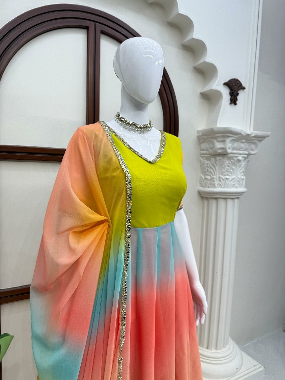 TEXTILEDEAL D.NO 6069 WHOLESALE READYMADE FOUX GEORGETTE PARTY WEAR ANARKALI 3 PCS SUITS EXPORTER