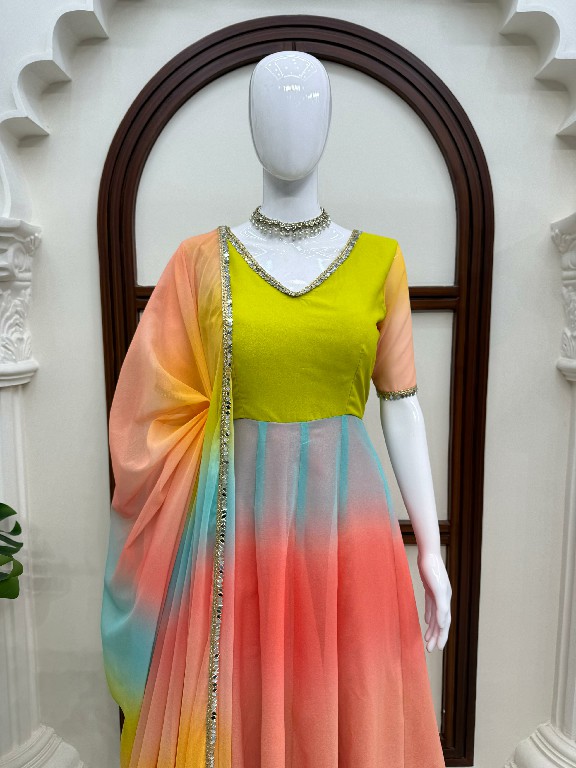 TEXTILEDEAL D.NO 6069 WHOLESALE READYMADE FOUX GEORGETTE PARTY WEAR ANARKALI 3 PCS SUITS EXPORTER