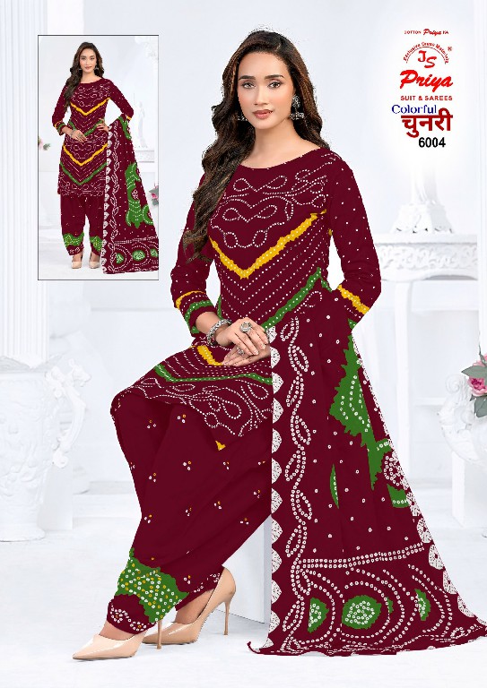 JS PRIYA COLORFUL CHUNNARI VOL 6 WHOLESALE DAILY WEAR COTTON PRINTED DRESS MATERIAL SUPPLIER
