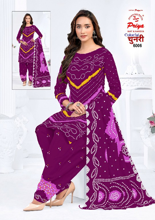 JS PRIYA COLORFUL CHUNNARI VOL 6 WHOLESALE DAILY WEAR COTTON PRINTED DRESS MATERIAL SUPPLIER