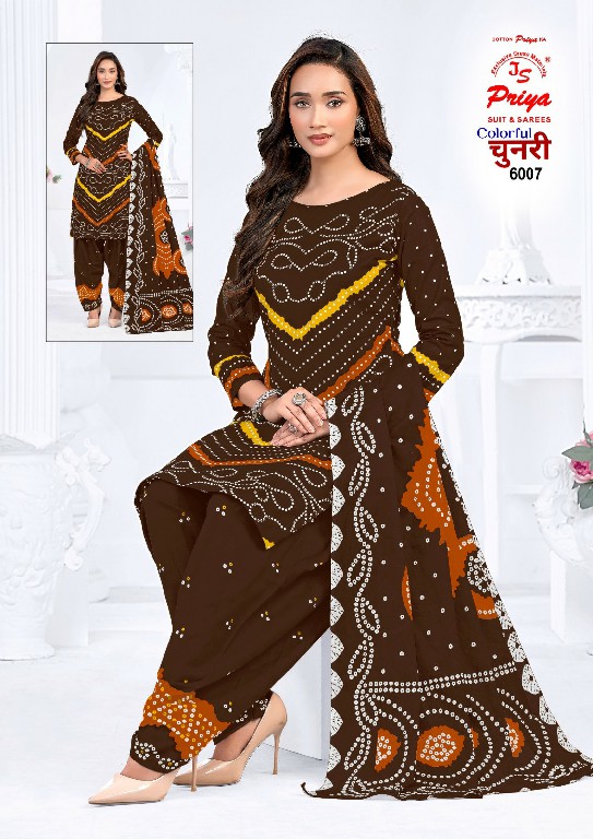 JS PRIYA COLORFUL CHUNNARI VOL 6 WHOLESALE DAILY WEAR COTTON PRINTED DRESS MATERIAL SUPPLIER