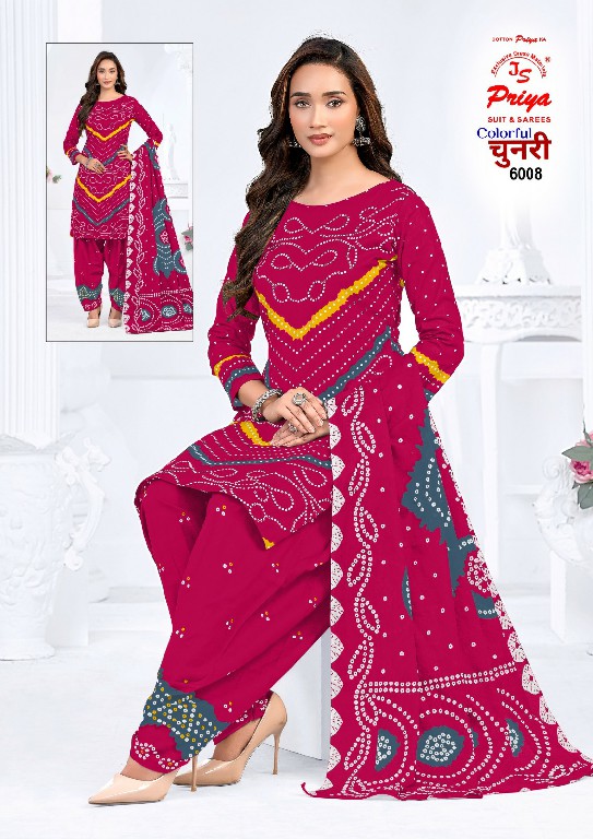 JS PRIYA COLORFUL CHUNNARI VOL 6 WHOLESALE DAILY WEAR COTTON PRINTED DRESS MATERIAL SUPPLIER
