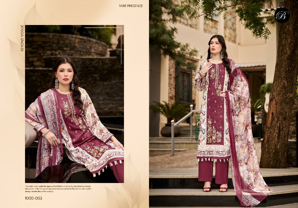 BELLIZA FEROZA WHOLESALE JAM COTTON EXCLUSIVE WORK UNSTITCH SALWAR SUITS EXPORTER