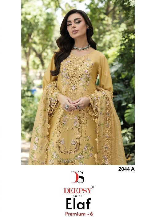 DEEPSY ELAF PREMIUM VOL 6 D.NO 2044 WHOLESALE PURE COTTON EMBROIDERED UNSTITCH SALWAR SUITS SUPPLIER