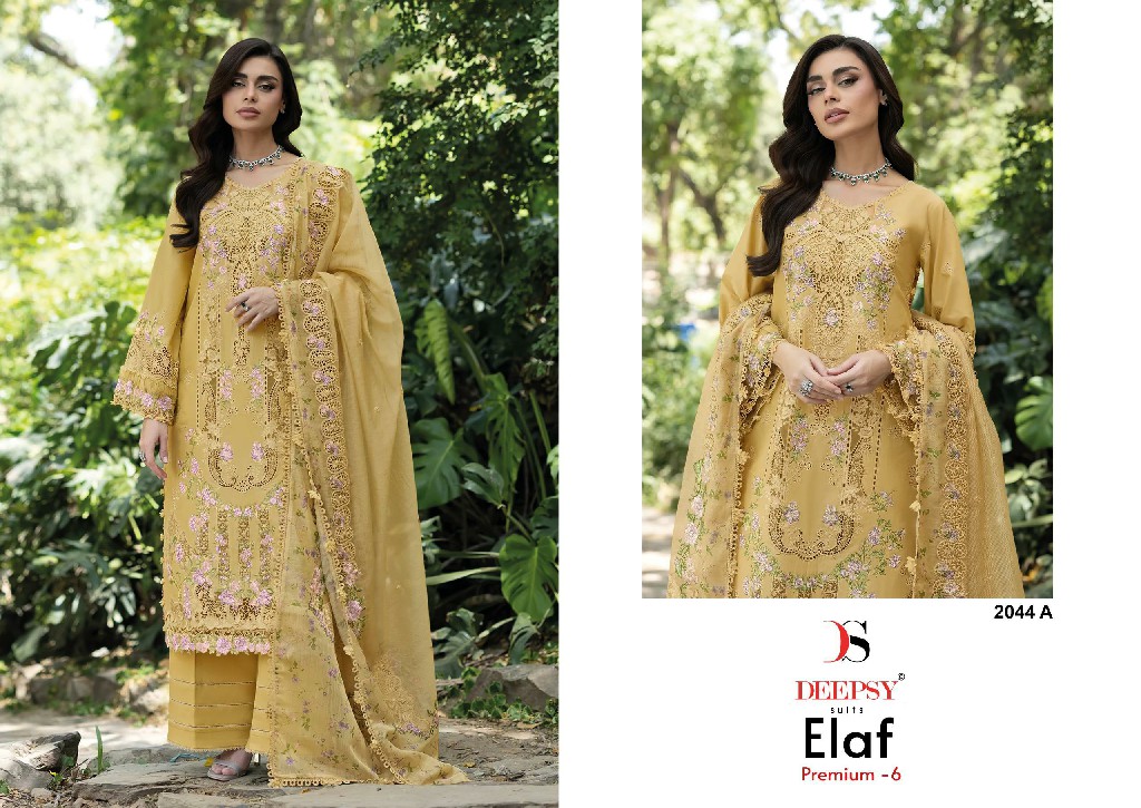 DEEPSY ELAF PREMIUM VOL 6 D.NO 2044 WHOLESALE PURE COTTON EMBROIDERED UNSTITCH SALWAR SUITS SUPPLIER