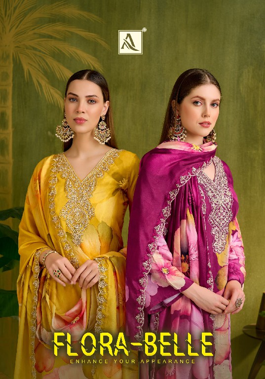 ALOK SUIT FLORA BELLE WHOLESALE MUSLIN DESIGNER PRINT WITH WORK UNSTITCH SALWAR SUITS FOR EXPORT