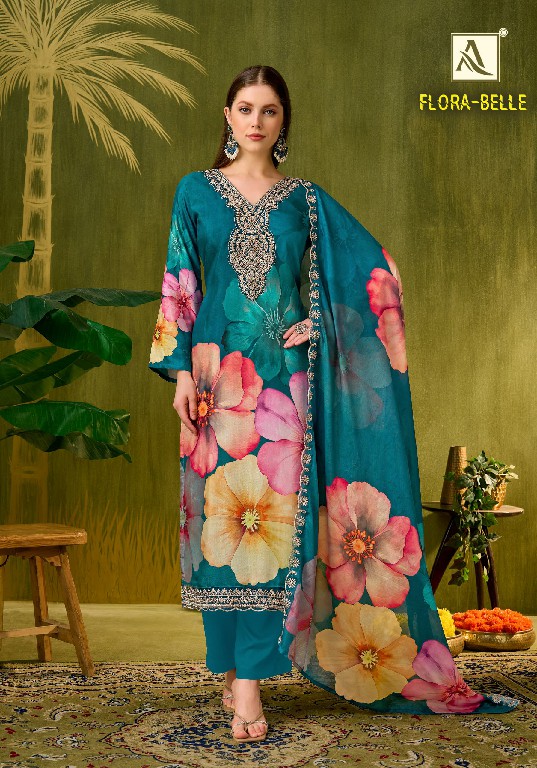 ALOK SUIT FLORA BELLE WHOLESALE MUSLIN DESIGNER PRINT WITH WORK UNSTITCH SALWAR SUITS FOR EXPORT