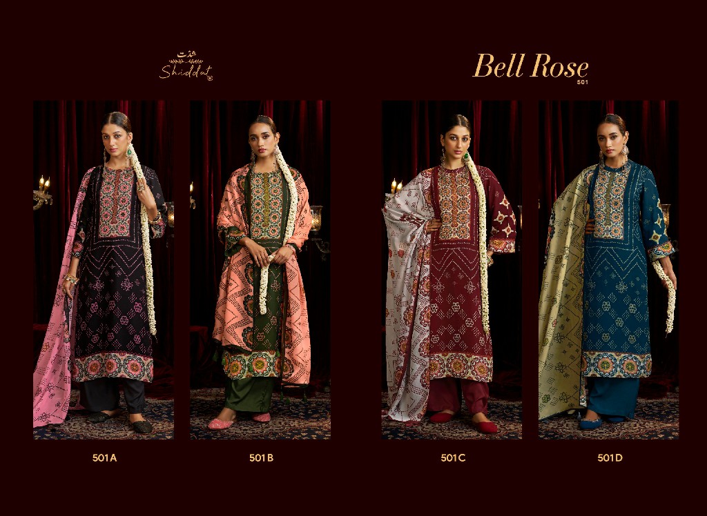 SHIDDAT BELL ROSE 501 WHOLESALE VISCOSE ORGANZA FESTIVE LOOK UNSTITCH SALWAR SUITS FOR EXPORT