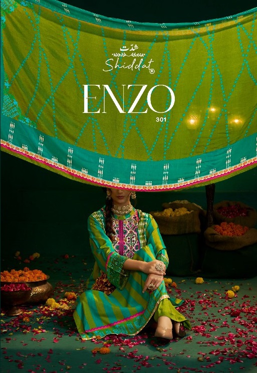 SHIDDAT ENZO 301 WHOLESALE VISCOSE MUSLIN WITH WORK AMAZING UNSTITCH SALWAR SUITS EXPORTER