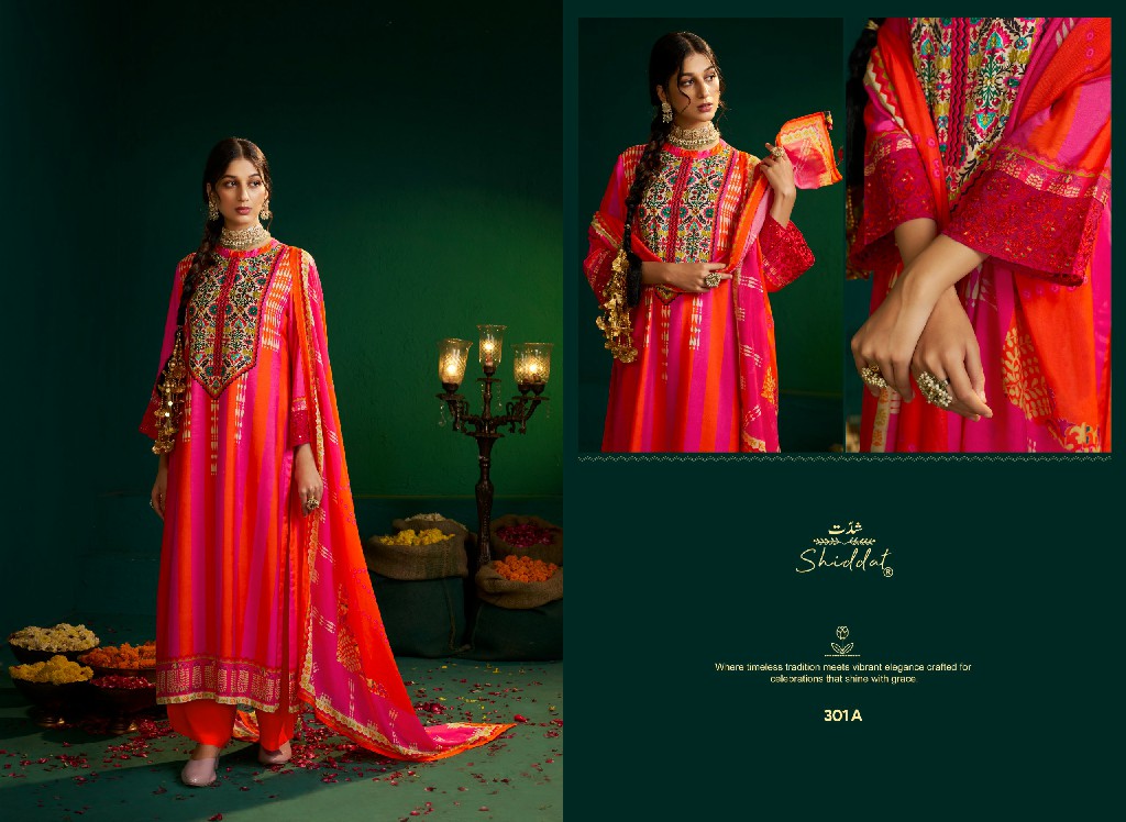 SHIDDAT ENZO 301 WHOLESALE VISCOSE MUSLIN WITH WORK AMAZING UNSTITCH SALWAR SUITS EXPORTER