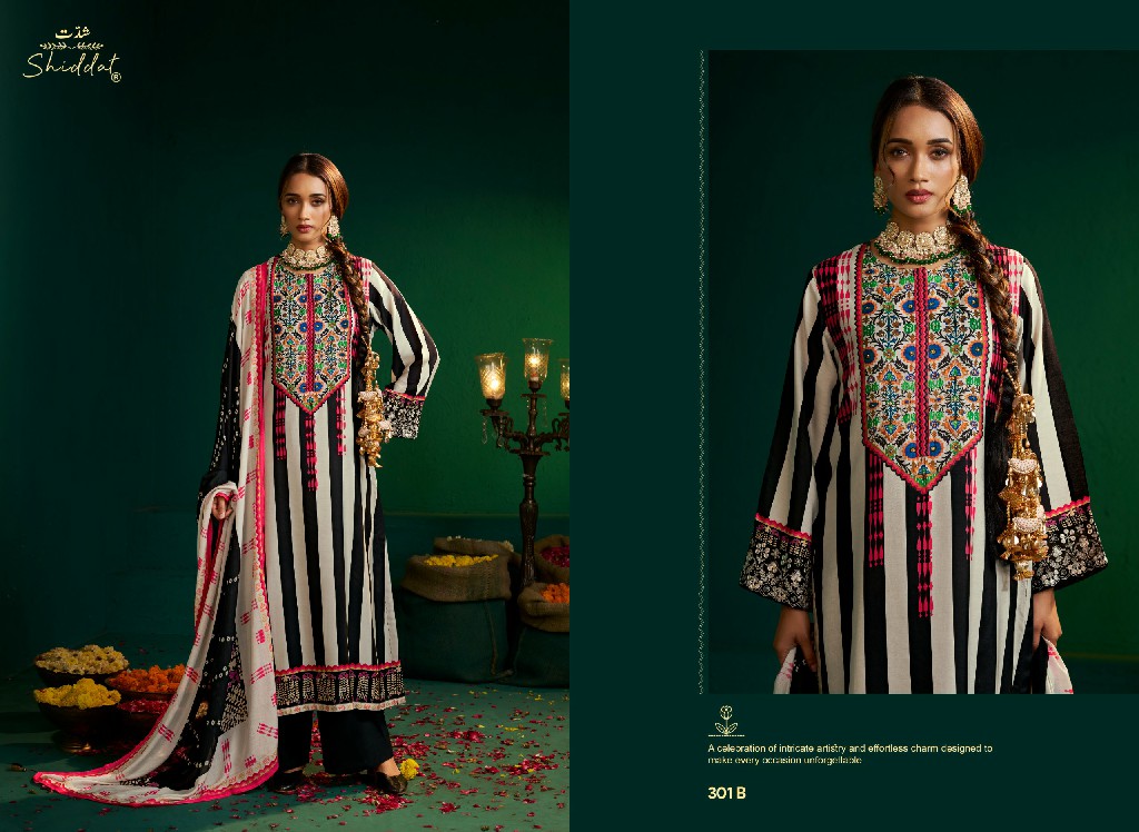 SHIDDAT ENZO 301 WHOLESALE VISCOSE MUSLIN WITH WORK AMAZING UNSTITCH SALWAR SUITS EXPORTER