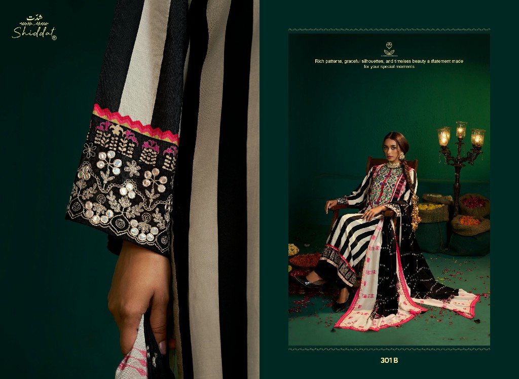 SHIDDAT ENZO 301 WHOLESALE VISCOSE MUSLIN WITH WORK AMAZING UNSTITCH SALWAR SUITS EXPORTER