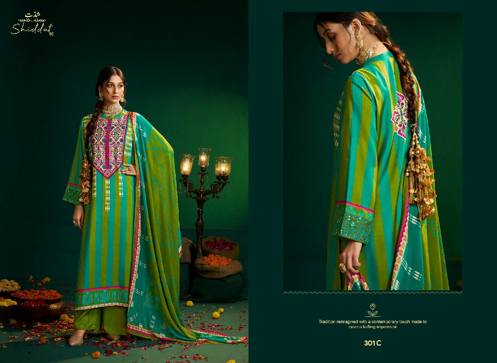 SHIDDAT ENZO 301 WHOLESALE VISCOSE MUSLIN WITH WORK AMAZING UNSTITCH SALWAR SUITS EXPORTER