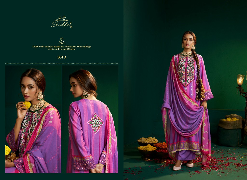 SHIDDAT ENZO 301 WHOLESALE VISCOSE MUSLIN WITH WORK AMAZING UNSTITCH SALWAR SUITS EXPORTER