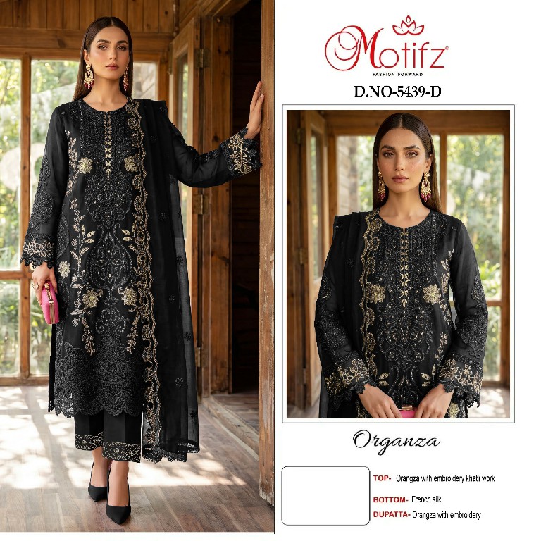 MOTIFZ D.NO 5439 WHOLESALE ORGANZA WITH WORK PAKISTANI UNSTITCH SALWAR SUITS EXPORTER