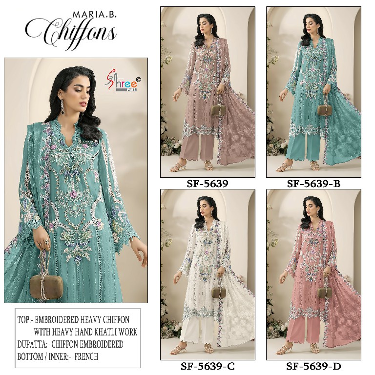SHREE FABS D.NO 5639 WHOLESALE CHIFFON PAKISTANI HIT DESIGN UNSTITCH SALWAR SUITS EXPORTER