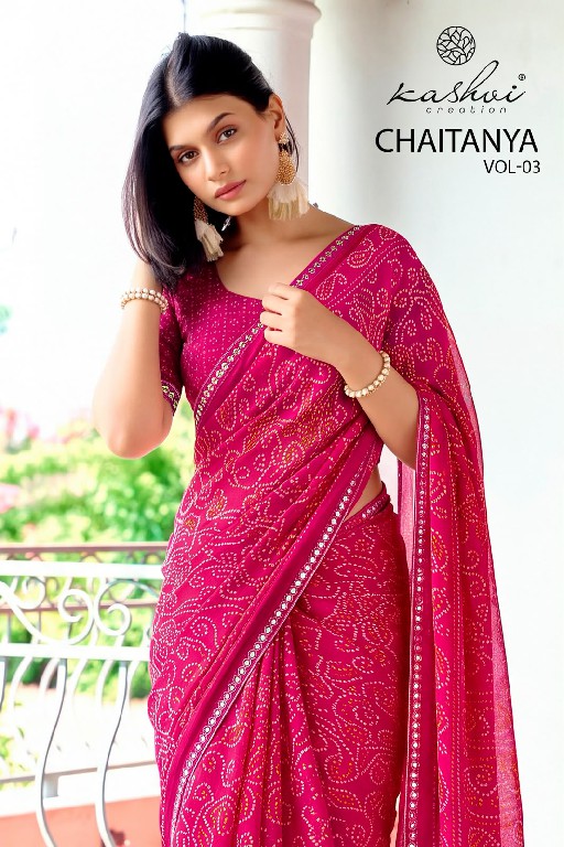 KASHVI CREATION CHAITANYA VOL 3 WHOLESALE GEORGETTE BANDHANI CASUAL WEAR SAREES FOR WOMEN ONLINE