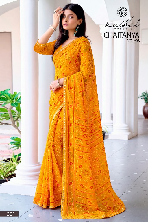 KASHVI CREATION CHAITANYA VOL 3 WHOLESALE GEORGETTE BANDHANI CASUAL WEAR SAREES FOR WOMEN ONLINE