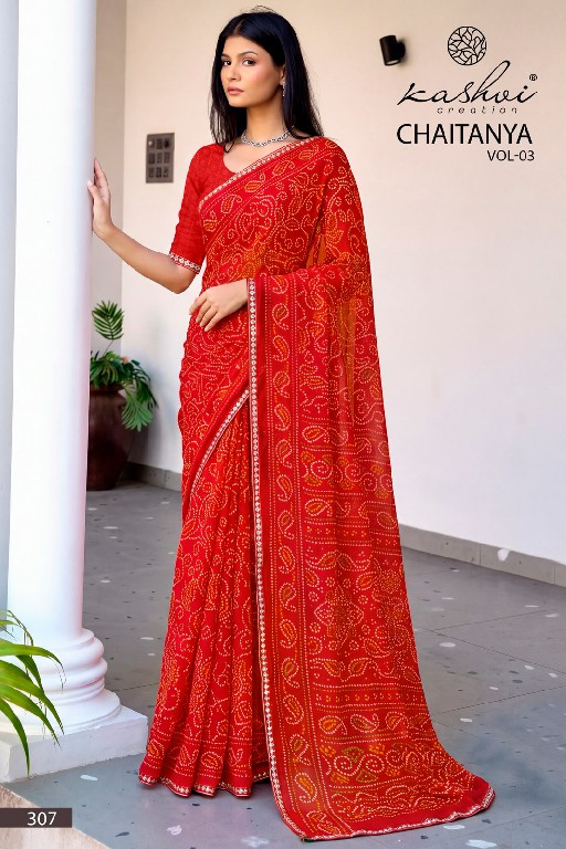 KASHVI CREATION CHAITANYA VOL 3 WHOLESALE GEORGETTE BANDHANI CASUAL WEAR SAREES FOR WOMEN ONLINE