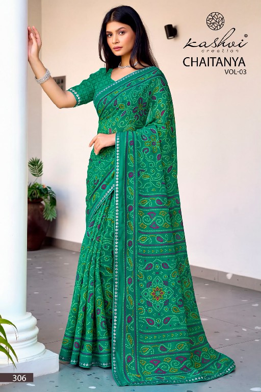 KASHVI CREATION CHAITANYA VOL 3 WHOLESALE GEORGETTE BANDHANI CASUAL WEAR SAREES FOR WOMEN ONLINE