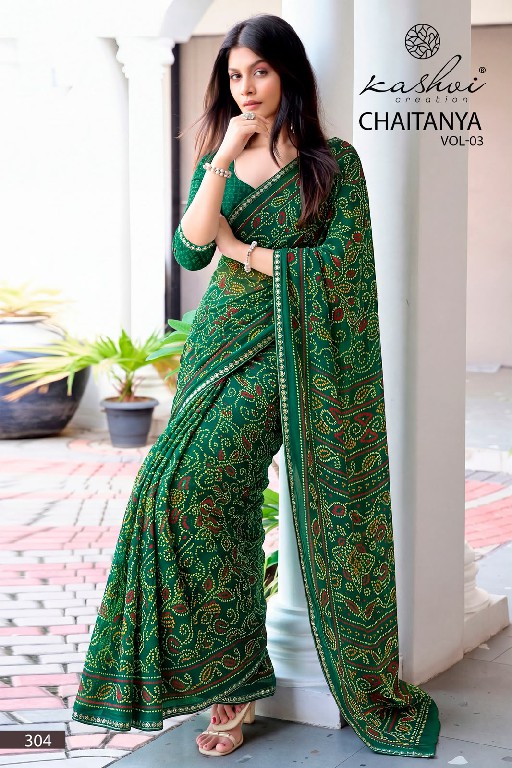 KASHVI CREATION CHAITANYA VOL 3 WHOLESALE GEORGETTE BANDHANI CASUAL WEAR SAREES FOR WOMEN ONLINE