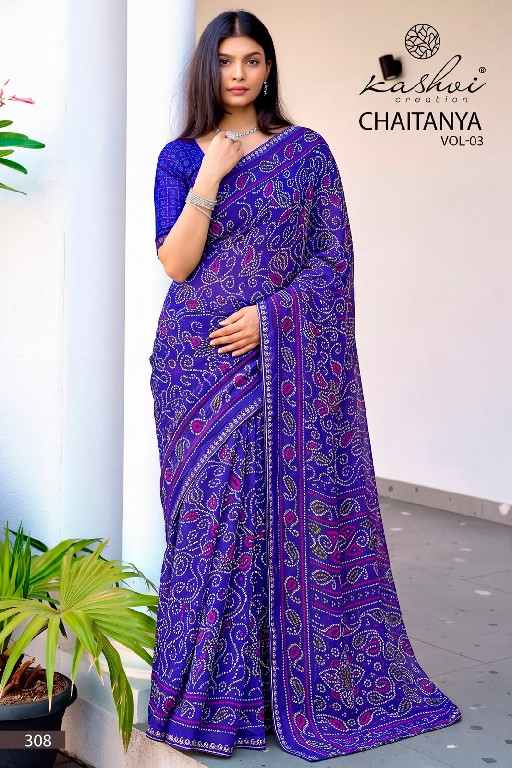KASHVI CREATION CHAITANYA VOL 3 WHOLESALE GEORGETTE BANDHANI CASUAL WEAR SAREES FOR WOMEN ONLINE
