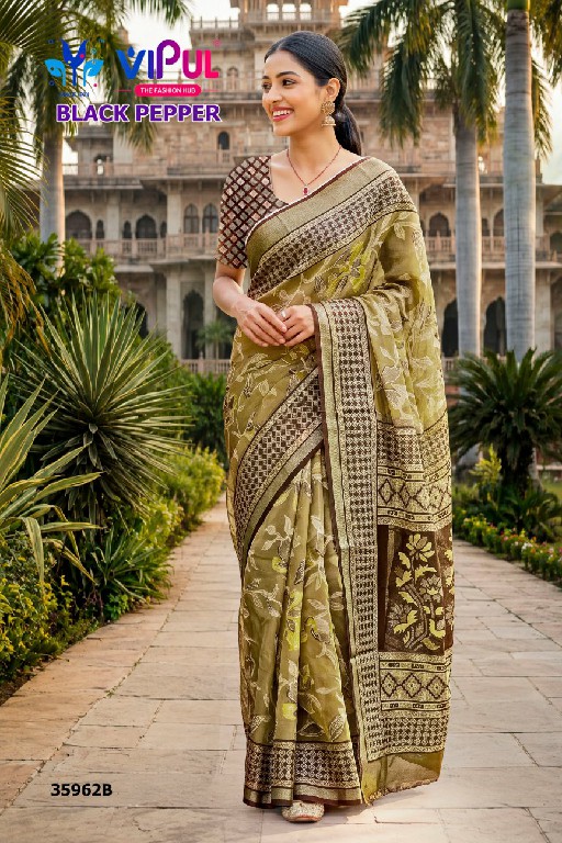 VIPUL BLACK PEPPER D.NO 35962 WHOLESALE BRASSO AMAZING INDIAN SAREES FOR WOMEN EXPORTER