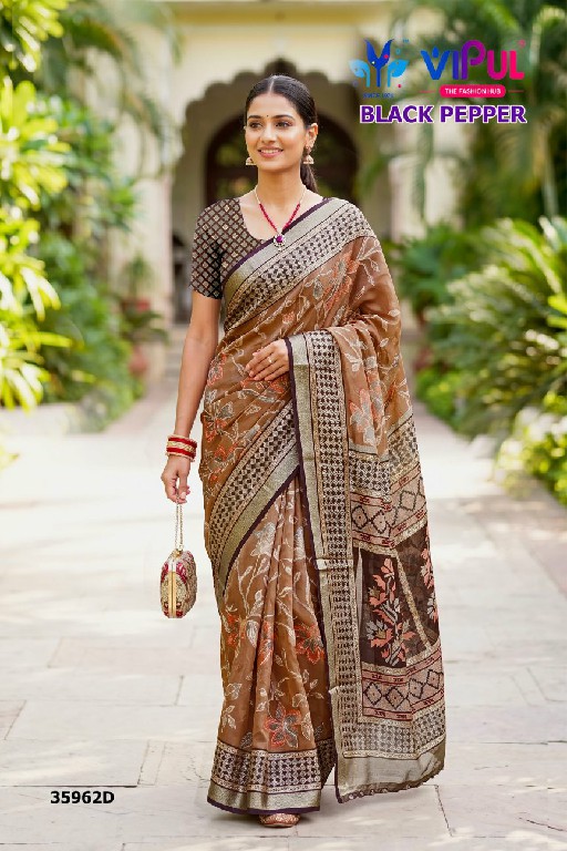 VIPUL BLACK PEPPER D.NO 35962 WHOLESALE BRASSO AMAZING INDIAN SAREES FOR WOMEN EXPORTER