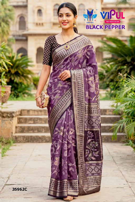VIPUL BLACK PEPPER D.NO 35962 WHOLESALE BRASSO AMAZING INDIAN SAREES FOR WOMEN EXPORTER