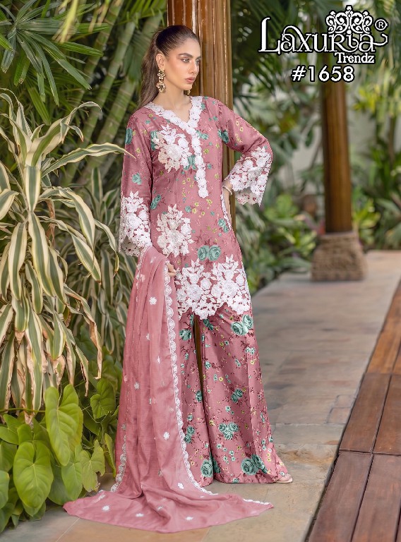 LAXURIA TRENDZ D.NO 1658 WHOLESALE READYMADE SATIN BIG SIZE UNIQUE DESIGNER 3 PCS SUITS FOR EXPORT