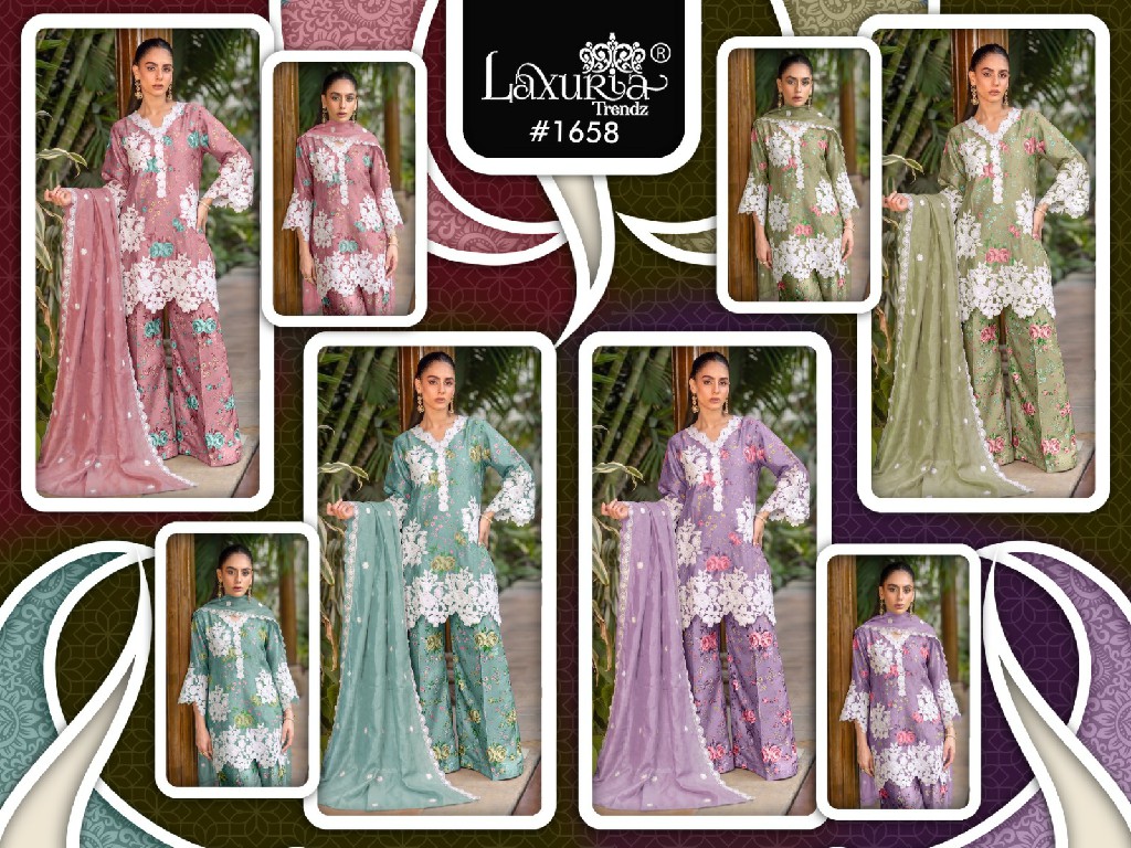 LAXURIA TRENDZ D.NO 1658 WHOLESALE READYMADE SATIN BIG SIZE UNIQUE DESIGNER 3 PCS SUITS FOR EXPORT