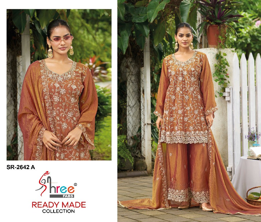 SHREE FABS R-2642 WHOLESALE READYMADE N C MOSS CHIFFON PAPLON STYLE 3 PCS SUITS SUPPLIER