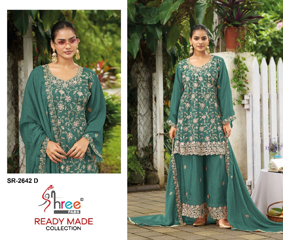 SHREE FABS R-2642 WHOLESALE READYMADE N C MOSS CHIFFON PAPLON STYLE 3 PCS SUITS SUPPLIER