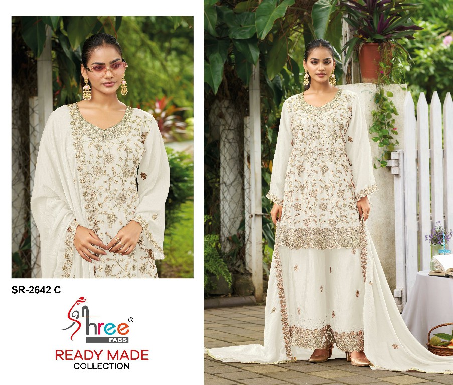 SHREE FABS R-2642 WHOLESALE READYMADE N C MOSS CHIFFON PAPLON STYLE 3 PCS SUITS SUPPLIER