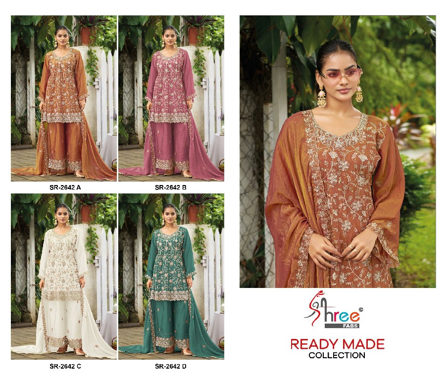 SHREE FABS R-2642 WHOLESALE READYMADE N C MOSS CHIFFON PAPLON STYLE 3 PCS SUITS SUPPLIER